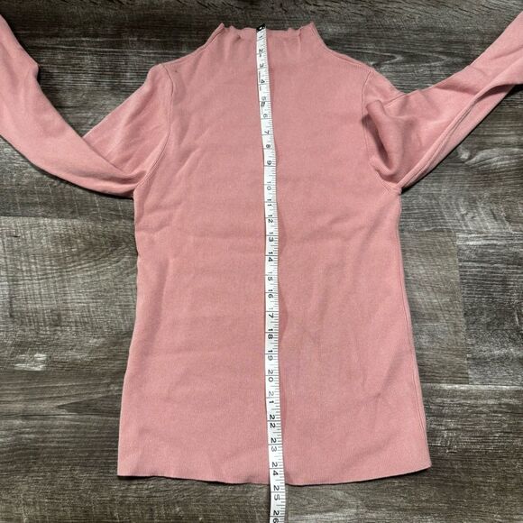 Maeve by Anthropologie Pink Ribbed Mock Neck Flare Sleeve Shirt Size Medium - Picture 4 of 8